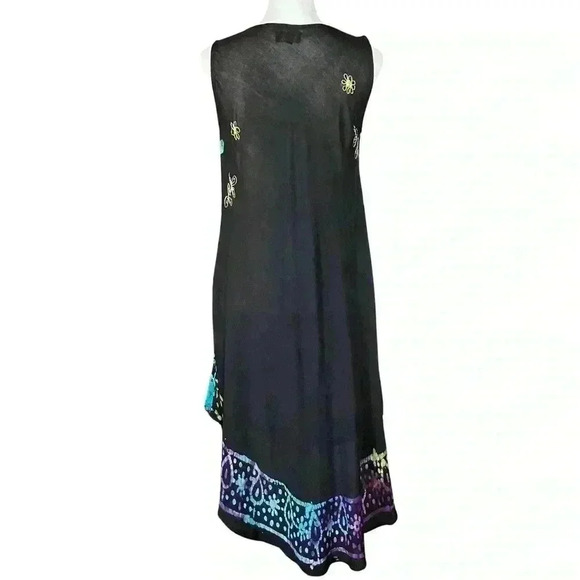 Boho Black Colorful Embroidered Semi Sheer Dress. Made in India. One Size. - Picture 6 of 12